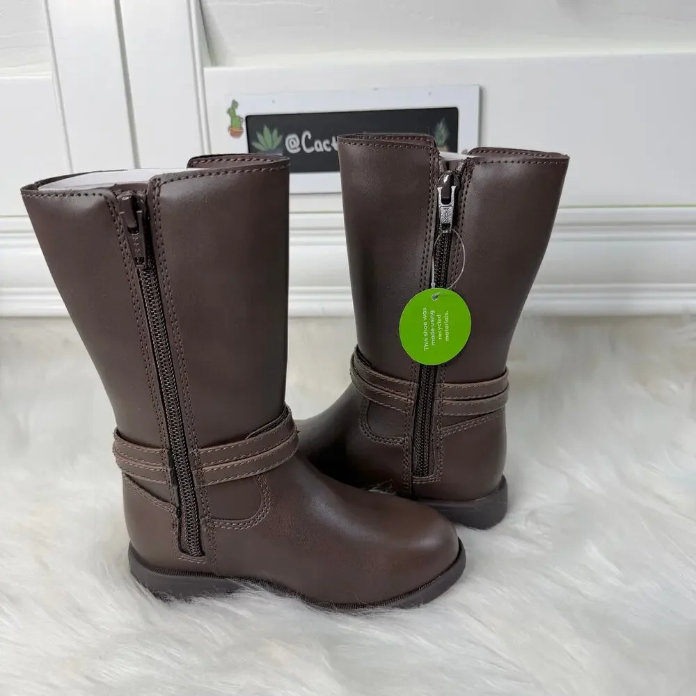 New Stride Rite Jess Brown Faux Leather Bow Tall Boots Kids 7M